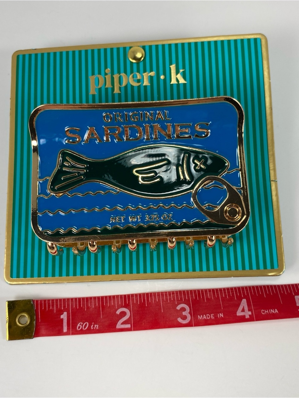 Piper K Enamel Sardines Pin — Blue & Green with Gold Accents Light Flaw